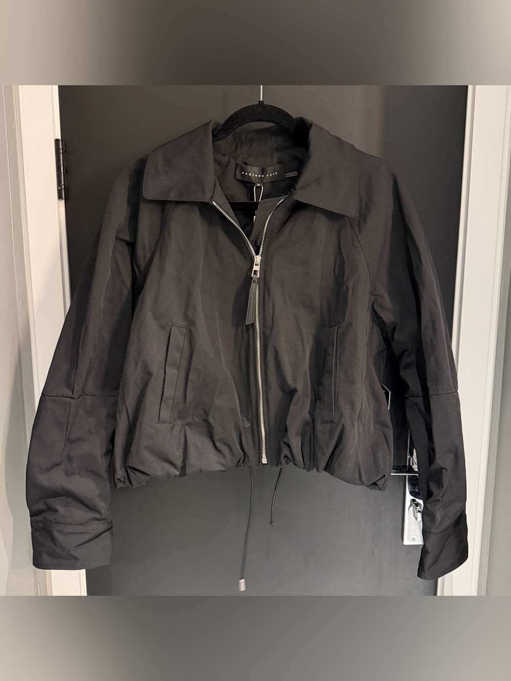 Black Cropped Bomber Jacket with Zip